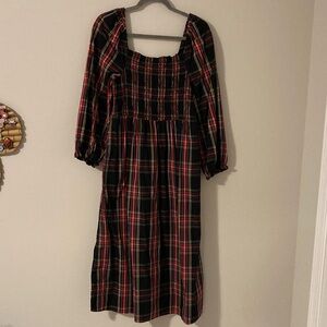 J. Crew Factory Black Red Plaid Midi Dress